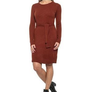 Rachel Zoe Redwood Rust Belted Sweater Dress Merino Wool Blend L NWOT